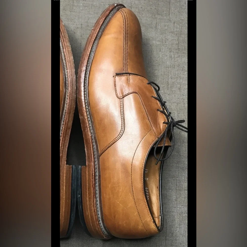 Allen Edmonds Hillcrest Men's Derby Shoes Tan Brown Leather Size 14D Made in USA